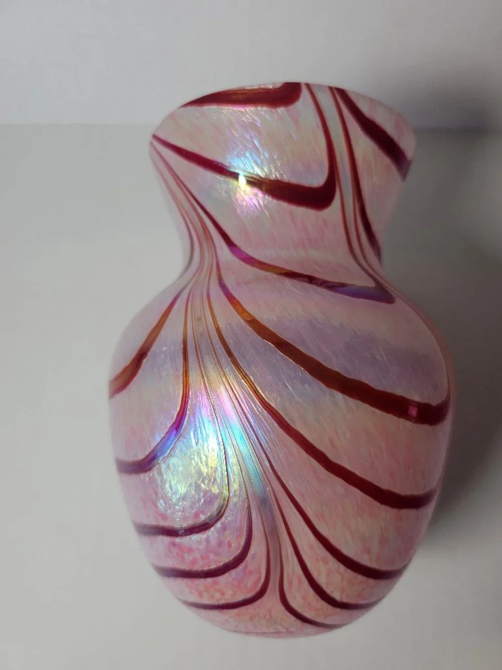 VTG Teleflora Pink Swirl Iridescent Art Glass Vase 5.5 